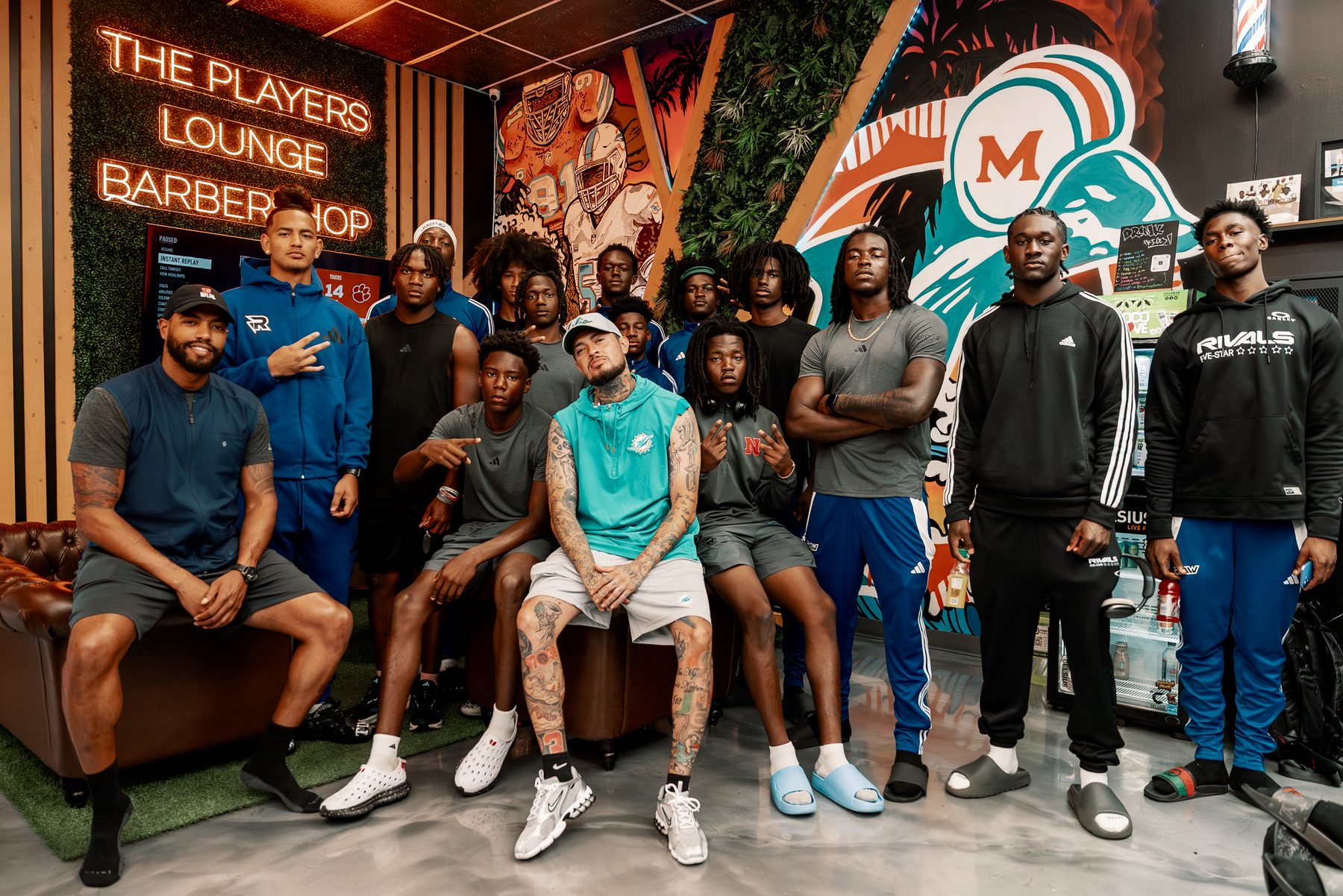 The Players Lounge Barbershop in Davie with a full squad