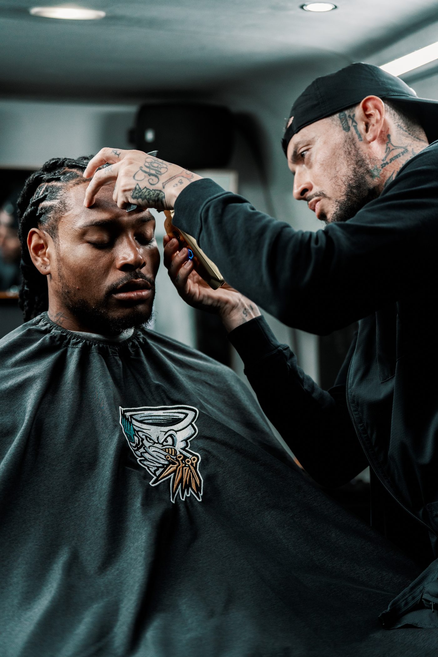 Steven cutting Jalen Ramsey in the van with the gold clippers