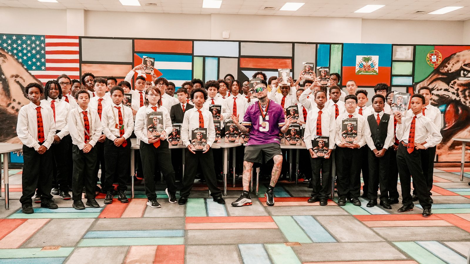 Steven with a class of students after a school visit